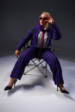 black purple striped suit